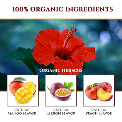 Organic Hibiscus Sabdariffa Tea Pods with Peach, Mango, & Passionfruit - Naturally Decaf Tea - Hawaiian Fruit Tea by Teavity (24 Tea Pods)