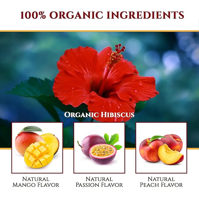 Organic Hibiscus Tea Pods with Peach, Mango, & Passionfruit - Naturally Decaf Tea - Hawaiian Fruit Tea by Teavity (36 Tea Pods)