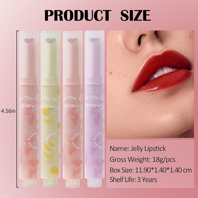 3Pcs Jelly Lipstick, Tinted Lip Gloss Heart Shape Lip Glaze, Moisturizing and Hydrating Glossy Lip Gloss Lip Balm, High-shine Finish Lip Makeup Lip Pen for Nourished, Fuller-looking Lips