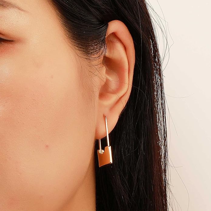 Boho Lock Hoop Earrings Safety Pin