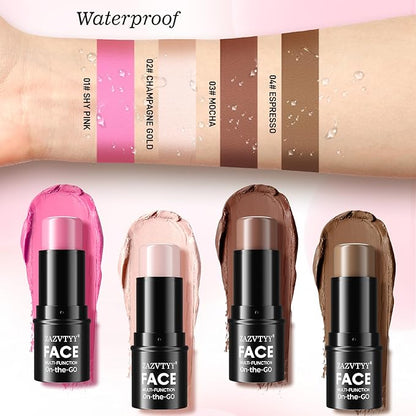 3Pcs Cream Contour Stick Makeup Kit,Shades with Highlighter 02# 04#)