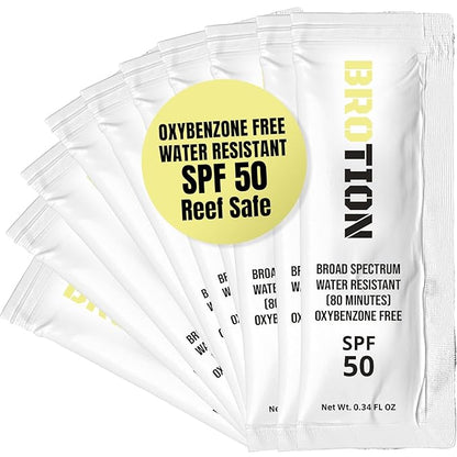 Travel Size Sunscreen, Waterproof/Sweat Proof SPF 50 Protection Fragrance-Free Lotion, PABA-Free Mini Sunscreen For Face, Reef Safe Sunscreen, Single Use Packets 0.34 Fl Oz