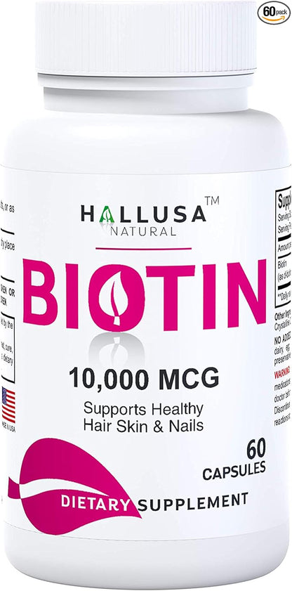 Suplemento de biotina - Pastillas para la caída del Cabello - Crecimiento del Cabello – Crecimiento de la Barba - Alopecia y calvicie - BIOTIN 10.000 MCG 60 CAPSULAS