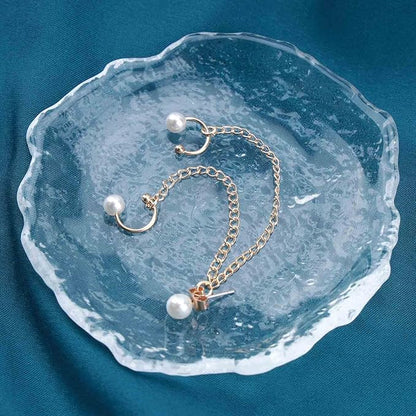 Vintage Pearl Cuff Chain Earrings Gold