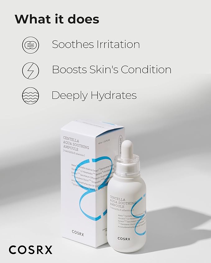 COSRX Centella Aqua Soothing Ampoule, Centella Asiatica Cica Serum, Korean Skin Care, 1.35 Fl oZ, For Sensitive Skin, Daily Skin Serum, Paraben Free, No Animal Testing