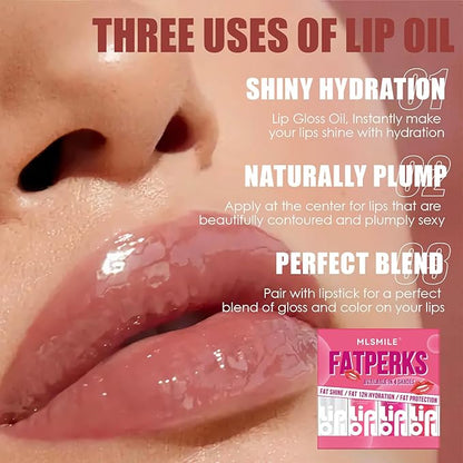 4 Colors Fat Lip Oil Set, Big Brush Head Hydrating Lip Glow Oil Lip Plumper Gloss, Shiny Transparent Lip Gloss Tinted Plumping Lip Oils, Non-sticky Long Lasting Fresh Clear Smooth Lip Care - A