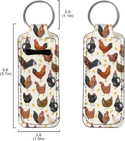Cute Rooster Print Chapstick Holder Keychian