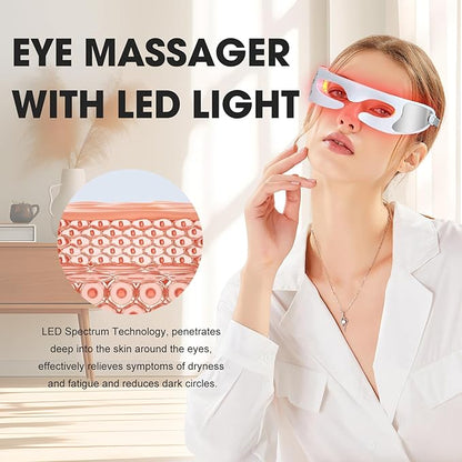 LED Red Light Therapy Eye Device, 3 Modes Red Light Eye Mask with Multi-Frequency Vibration + Red Light Therapy Massager Stick for Body and Face