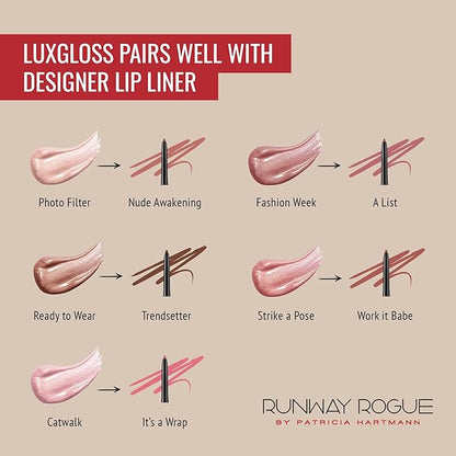 Runway Rogue LuxGloss Lip Gloss, High-Pigment Shimmer Soft Muted Rose-Gold Lip Gloss, ‘Strike a Pose’