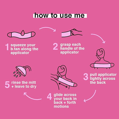 b.tan Back Self Tanning Applicator | We've Got Your Back - Sunless Tanner Back Mitt with Handles, Streak-Free, Even Application, Velvety Soft, Reusable & Washable Sunless Tan