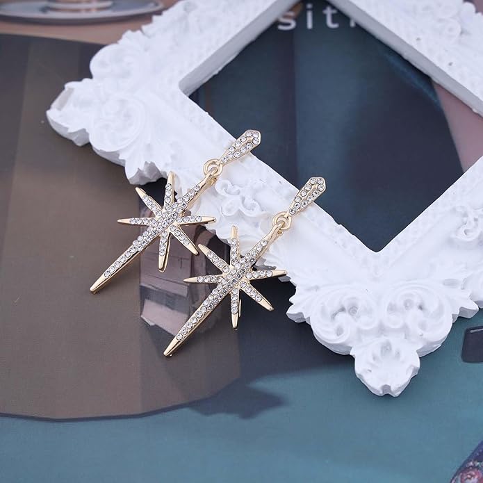 Vintage Crystal Northstar Dangle Earrings Rhinestone Northstar Studs