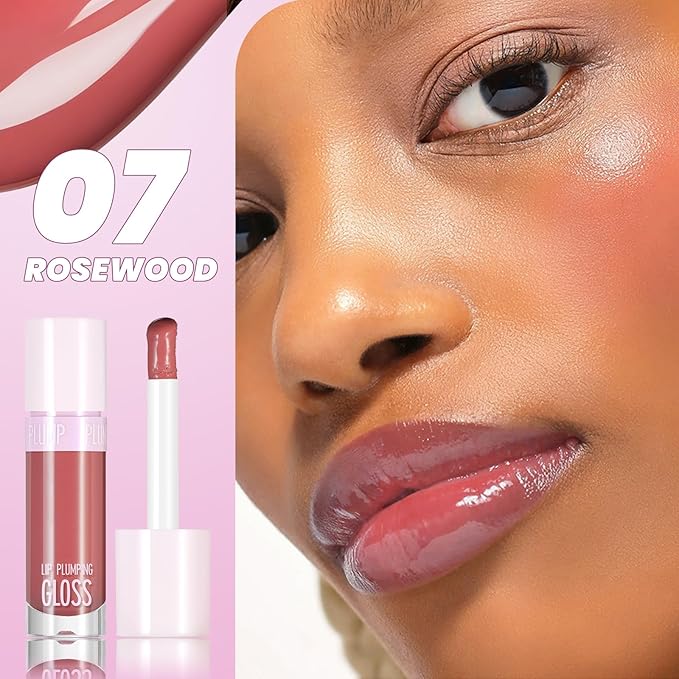 DAGEDA Lip Plumper Gloss,Glossy Liquid Lipstick with Ginger Extract,Highly Pigmented Plumping Lip Gloss,Fuller Looking Lips,Moisturizing Lip Gloss for Women,0.28oz (Rosewood)