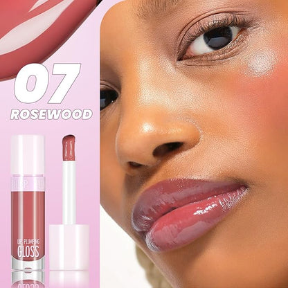 DAGEDA Lip Plumper Gloss,Glossy Liquid Lipstick with Ginger Extract,Highly Pigmented Plumping Lip Gloss,Fuller Looking Lips,Moisturizing Lip Gloss for Women,0.28oz (Rosewood)