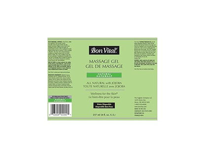 Bon Vital' Naturale Massage Gel with Natural Ingredients for Earth-Friendly Massage, Hypoallergenic Massage Gel for Sensitive Skin, Moisturizer Absorbs Like Lotion, 8 Oz, Label may Vary