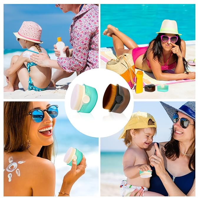 Yoseng Sunscreen Applicator for Kids,2 Pc Baby Sunscreen Applicator Set with Protective Caps,Sunscreen Brush for Face Kabuki Brush for Liquid Foundation Powder Cream Contour Buffing Stippling Blending