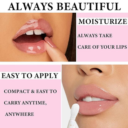 Lip Plumping Lip Gloss,Big Brush Head Lip Oil Hydrating Nourishing & Smooth Glossy Lip Glow Oil,Moisturizing Tinted Lip Gloss Lip Balm Shiny and Vegan Plumping Lip Tint Care(#01 Transparent Nude)