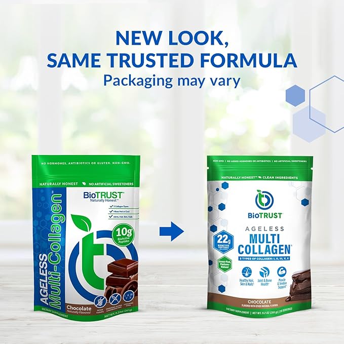 BioTrust Ageless Multi Collagen Peptides Powder – 5 Types (I, II, III, V, X) – Chocolate Collagen Powder for Women & Men – Hydrolyzed Protein – Grass Fed Beef, Fish, Chicken, Eggshell Membrane