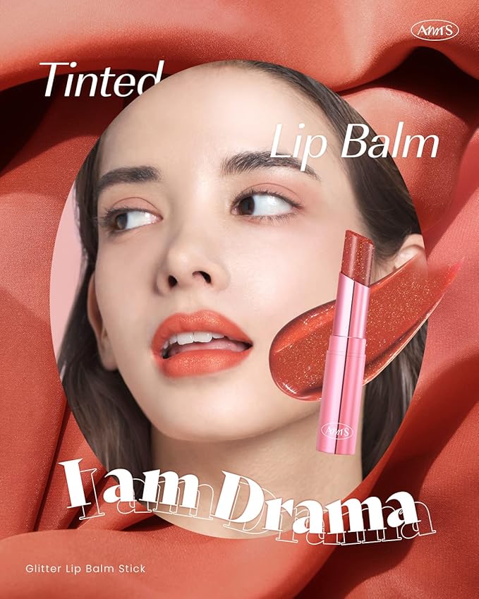 AMTS Tinted Lip Balm - Drama | Hydrating Glitter Lipstick | Pearl Shimmering Daily Lip Makeup for dry, cracked, chapped lips | korean beauty Moisture Lip Tint