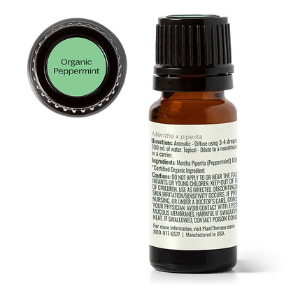Plant Therapy Organic Peppermint Essential Oil 100% Pure, USDA Certified Organic, Undiluted, Natural Aromatherapy, for Diffuser, Skin, Hair, Therapeutic Grade 10 mL (1/3 oz)