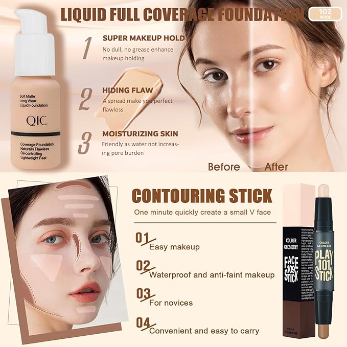 All in One Makeup Kit,Includes Naked Eyeshadow,Liquid Foundation,CC