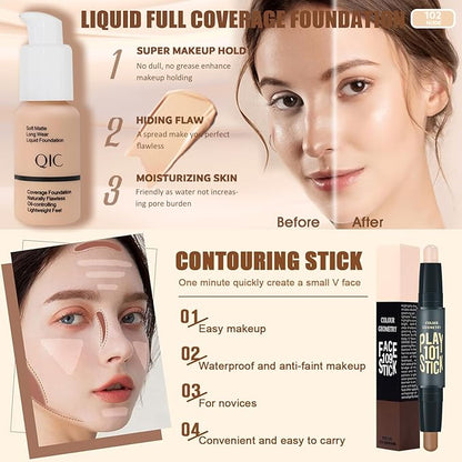 All in One Makeup Kit,Includes Naked Eyeshadow,Liquid Foundation,CC