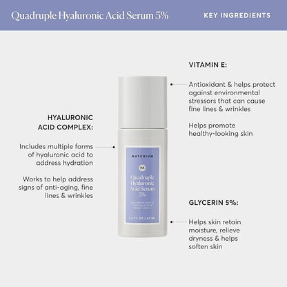 Naturium Quadruple Hyaluronic Acid Serum 5% Jumbo, Hydrating & Plumping Face Serum, Anti-Aging & Moisturizing Skin Care, Fragrance-Free, 2 oz