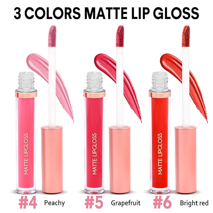 Matte Lip Gloss for Women,3 PCS Matte Liquid Gloss