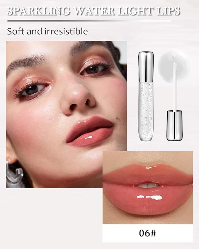 Clear Lip Gloss Lip Plumper, Hydrating Lip Glow Oil Plumping Lip Oil Gloss, Long Lasting Moisturizing Transparent Jelly Lip Gloss, High Shine Lipgloss Lip Glaze Lip Care for Women Girls-06