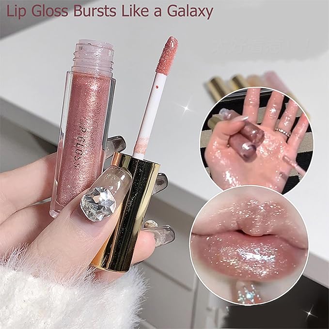 5 Colors Shimmery Glitter Lip Gloss Liquid Lipstick Set, Plumping Hydrating Lip Glow Oil, High Shine Sparkling Color Lipstick Makeup