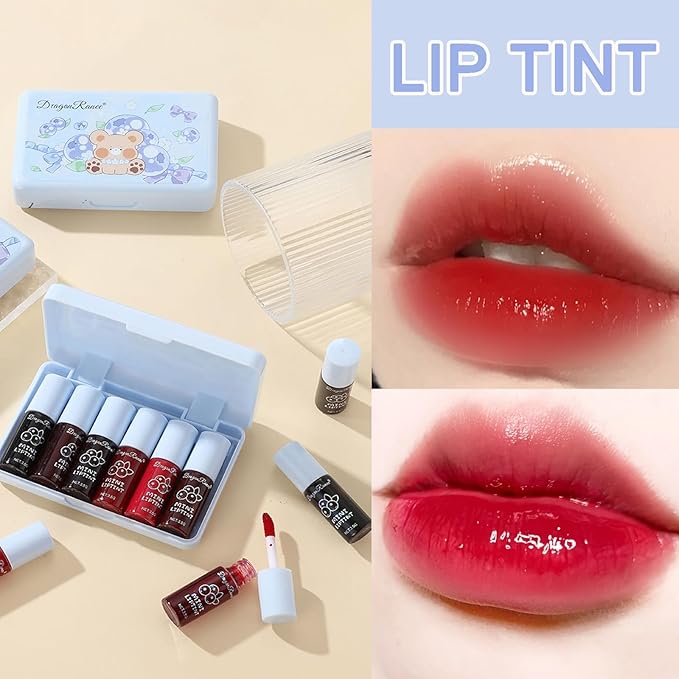 6 Colors Lip Tint Stain Set,Korean Lip Gloss Watery Lip Stain,Plumping Lip Gloss Mini Liquid Multi-use Lip & Cheek Tint Moisturizing,Long-lasting Waterproof Non-Sticky Cup Lip Makeup