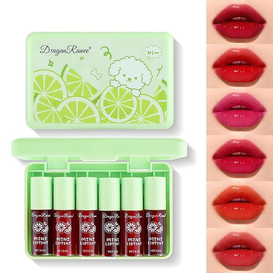Lip Tint Korean Stain Set, 6 Colors Watery Lip Stain, Plumping Lip Gloss Mini Liquid Lipstick Long Lasting Waterproof Easy Apply Vivid Color