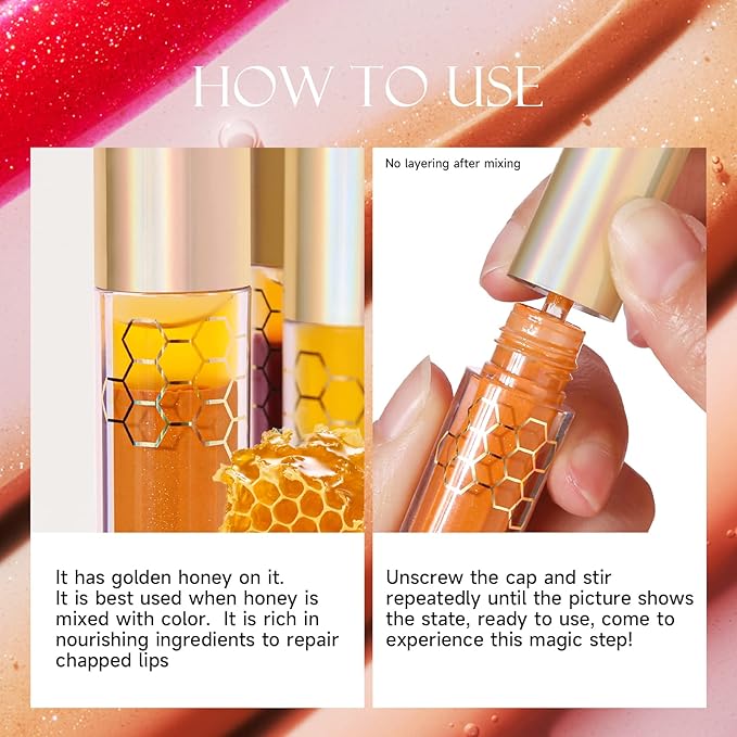 Honey Plumping Lip Oil, Shiny Moisturizing Lip Gloss Plumping