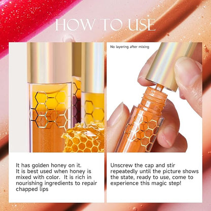 Honey Plumping Lip Oil, Shiny Moisturizing Lip Gloss Plumping