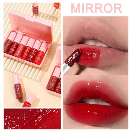 6 Colors Lip Tint Stain Set, Korean Lip Tint, Multi-use Lip and Cheek Tint Watery Lip Stain Long Lasting Waterproof, Lightweight, Non-sticky, High Pigment (Peach)