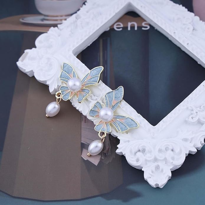 Boho Acrylic Butterfly Pearl Drop Earrings