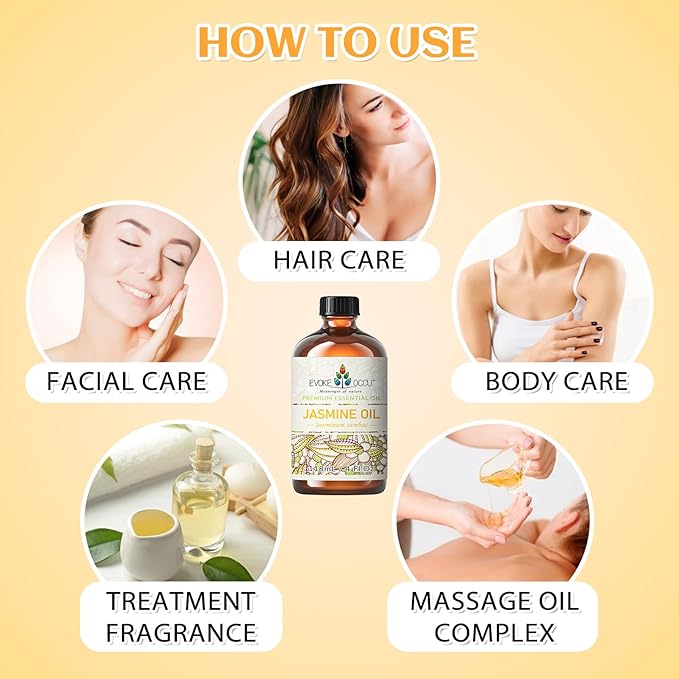 EVOKE OCCU Jasmine Essential Oil for Cleaning, Air Freshening, Relaxing, Add to Spray and Diffuser - 4 Fl Oz