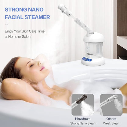 Kingsteam Facial Steamer - Ozone Steamer with Extendable Arm - Professional Nano Ionic Facial Steamer for Deep Cleaning - Portable for Personal Care Use at Home or Salon