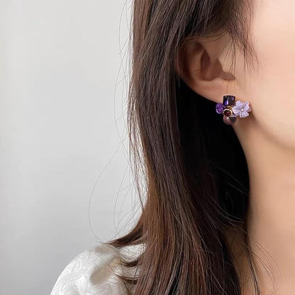 Boho Amethyst Flower Drop Earrings Vintage