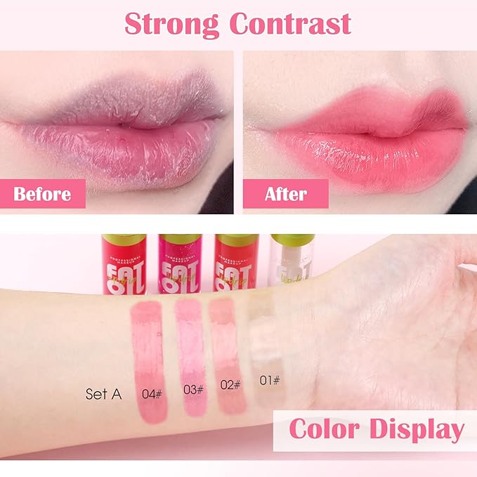 Boobeen 4PCS Lip Gloss Set, Moisturizing Hydrating Lip Oil Tinted Set, Lightweight Non-Sticky Lip Gloss Creates Glossy Lips, High Shine Lip Plumping Lipstick for Women and Girls