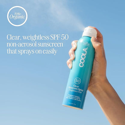 COOLA Organic Sunscreen SPF 50 Sunblock Spray, Dermatologist Tested Skin Care For Daily Protection, Vegan and Gluten Free, Fragrance Free, 6 Fl Oz (Pack of 2)