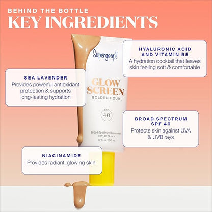Supergoop! Glowscreen (SPF 40) - 0.5 fl oz, Pack of 2 - Glowy Primer + Broad Spectrum Sunscreen - Helps Filter Blue Light - Boosts Hydration with Hyaluronic Acid, Vitamin B5 & Niacinamide