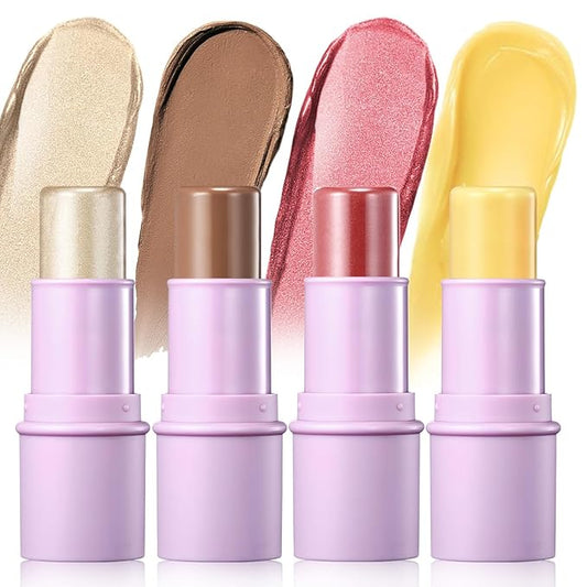 4Pcs Cream Blush Contour Highlighter Bronzer Moisturizer Stick Blush Glow4