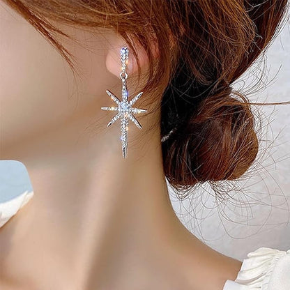 Vintage Crystal Northstar Dangle Earrings Rhinestone