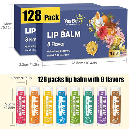 128 Pack Lip Balm, Natural Lip Flavors
