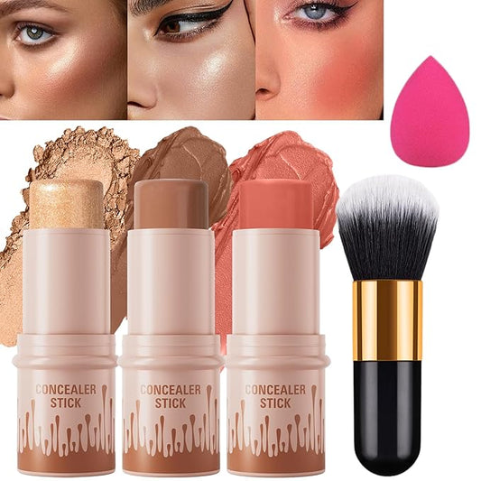 3Pcs Cream Contour Stick, with Highlighter Stick Milk