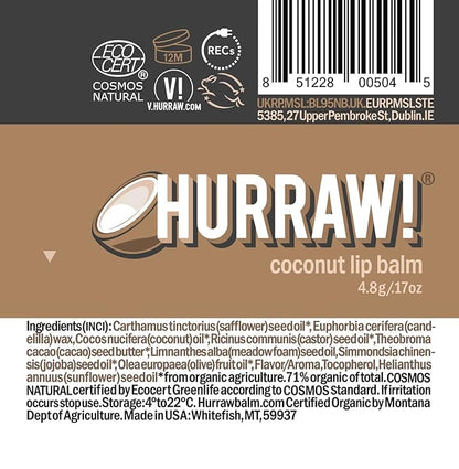 Hurraw! Coconut Lip Balm: Organic, Certified