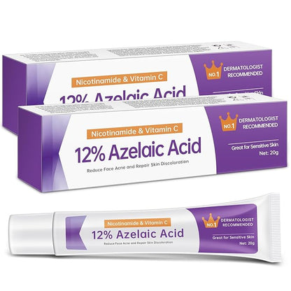 Azelaic Acid 12% Serum for Acne, 2PCS Azelaic Acid Cream Reduces Acne and Pimples, Nicotinamide Serum for Facial Redness and Excess Sebum for Smooth Skin