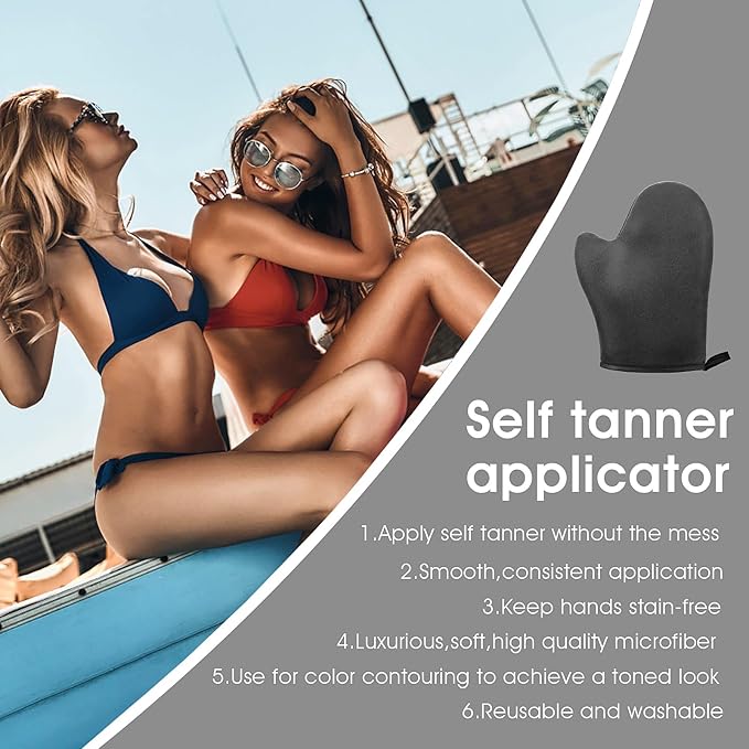 Self Tanning Mitt Applicator Kit, Bronze Tan Self Tanning Mitt Self Tanner Mitt With Thumb Machine Washable and Reusable Back Applicator Mitt, Ultra Soft and Streak Free(Black)