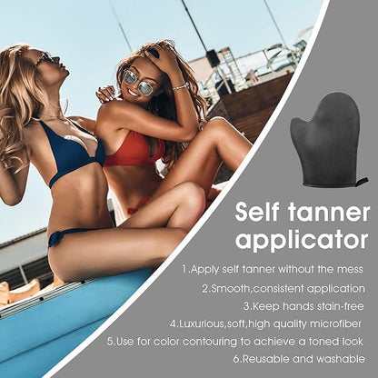 Self Tanning Mitt Applicator Kit, Bronze Tan Self Tanning Mitt Self Tanner Mitt With Thumb Machine Washable and Reusable Back Applicator Mitt, Ultra Soft and Streak Free(Black)