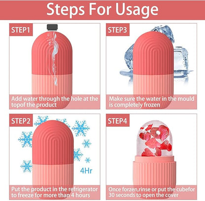 KOGITI Ice Mold for Face & Eye, Beauty Facial Roller, Puffiness Relief Massage Skin Care Tool, Ice Cube Holder (Pink)